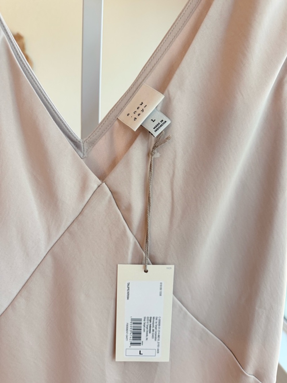 A New Day Champagne color V-neck satin slip dress NWT - Picture 3 of 6